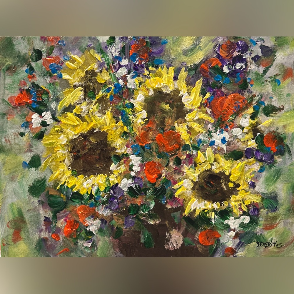 ORIGINAL ACRYLIC TEXTURIZED SUNFLOWER PAINTING SIZE 16” W x 12” H inch